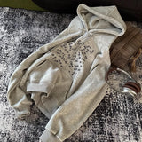 MQTIME  -  American retro gray star hooded sweatshirt autumn casual long sleeved hoodie top versatile