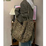 MQTIME  -  Vintage Leopard Print Tote Bag Handbag Women Retro Large Capacity Casual Shoulder Bags Female Harajuku Canvas Y2k Bags