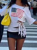 MQTIME  -  American Streetwear Y2k Hollow Out Sexy Skew Collar Short Sleeve Loose Women's T-shirts