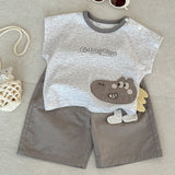  MQTIME  -  Boys' Suit Spring and Summer New Children's Wear Korean Boy Baby Fashion Cartoon Vest Shorts Two-piece Set Simple