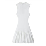  MQTIME  -  Women Elegant Solid Mini Dress Turtleneck Backless Sleeveless Slim Dresses Summer Woman Party Pink Ball Gown Dress