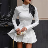 MQTIME  -  Retro White Long Sleeved Dress for Women in Autumn 2025 Fashion, Paired with A-line Flower Bud Skirt for Women's Wear