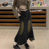 Mqtime Streetwear Fashion Distressed Casual Denim Fishtail Skirt Women  Autumn New High Waist Sexy Slim Irregular Mid-length Skirt