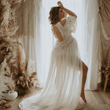  MQTIME  -  Maternity Photography Dresses Elegant V-neck Embroidered Cotton Lace&Chiffon Dress Photography Dress For Pregnant Women