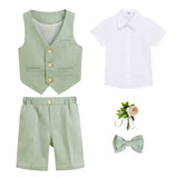 MQTIME  -  Children Boy Summer Cool Green Suit Kids Boys Vest Shirt Shorts Bowtie Ceremony Costume Formal Boys Breathable Slim Wedding Suit