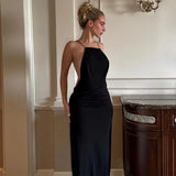 MQTIME  -  2025 Women Metal Big Backless Black Robes Fashion Sexy Streetwear High Split Long Dress Summer Midnight Clubwear Dresses