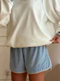 MQTIME  -  Casual Solid Side Slit Terry Shorts Scallop Trim  Bottoms Summer Women Loungewear Fashion Bottom Soft Comfy Ladies Pant