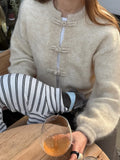 MQTIME  -  Elegant Knit Grey Women Cardigans Fashion Long Sleeve Button O-neck Female Knitwear Autumn Winter Fashion Lady Sweaters