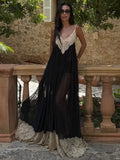 MQTIME  -  Sexy Dress Women Fashion Jacquard Patchwork See Through Backless Low-Neck Sleeveless Trend Vacation Party Bodyocn