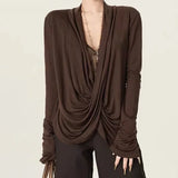 MQTIME  -  New Hot Sale Of The Season Lace Insertion Cross Neck Design Sensual Early Autumn Top Fake Two-Piece Splice Strategy Women's T-sh