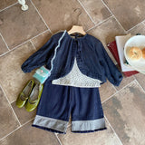 MQTIME  -  Spring Infant Baby Girls 3PCS Clothes Set Cotton Floral Print Slip Top Solid Drawstring Coat Spliced Loose Denim Pant Girl Suits