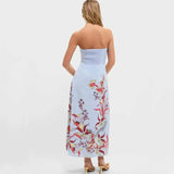  MQTIME  -  Casual Floral Print Sexy Evening Dress Women Spring Strapless Tube Top Long Dress Summer Off Shoulder Backless Hollow Dress