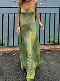 MQTIME  -  Temperament V Neck Spaghetti Strap Sleeveless Low Waist Vintage Vacation Long Women's Dress