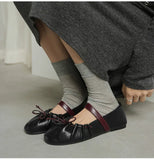 MQTIME  -  Ins style Fashion Pleated Bowknot Ruffle Women Ballet Flats Spring Summer Soft Leather Mary Janes Walking Loafers Casual Shoes
