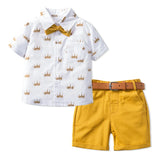 MQTIME  -  Birthday Suit For 1 2 3 4 5 6 Years Boys Kids Summer Cotton Clothes Crown Printed T-shirt Yellow Shorts 4 PCS Casual Outfit