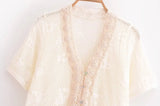 MQTIME  -  New Knit Tops Femme Romantic V Neck Button Down Short Sleeve Chic Top Single Breasted Beach T Shirts Sexy Crop Tops