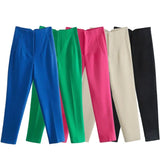 MQTIME  - 2024 New Chic Fashion Woman Pants Office Wear Pants for Women Vintage High Waist Zipper Fly Female Ankle Trousers Mujer Gothic