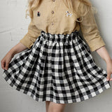 MQTIME  -  Classic Black And White Plaid Skirt Girls Summer New Loose Elastic Waist Skirt Mori Retro Cotton Linen Short A-Line Skirts