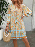 MQTIME  -  Women's Bohemian Printed Dress V Neck Chic Short Dress Loose Fit Viscose Holiday Dresses Femme Hippie Vestidos