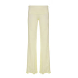  MQTIME  -  Solid Light Yellow Color Low Waist Yoga Sport Loose Flare Pants for Women's Autumn Korean Style Designer Elegant Trousers