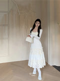 MQTIME  -  Spring Elegant Knitted Dress Women Lace Patchwork Koeran Princess Midi Dress Female Casual Sweet Even Party Fairy Dress