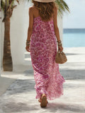 MQTIME  -  Asymmetrical Loose Fit Maxi Dresses Pink Leopard Print Sleeveless Beach Dress Summer Hollow Out Backless Elegant Long Dress