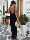 MQTIME  -  Loose Backless Solid Sling Women Dresses Sleeveless Empire Elegant Female Dress Fashion New Holidays Lady Beach Robes