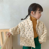 MQTIME  -  New Girls Warm Quilted Jackets Winter Flower Printed Coats Kids Fashion Cotton Outerwear Children Long Sleeve Padding Parka