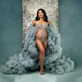 MQTIME  -  Luxury Customized Maternity Dresses for Photoshoot Tulle Robe Wedding Bridal Sleepwear Nightwear Front Split BabyShower Gown