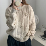 Mqtime  Autumn and Winter Knitwear for Women 3D Embroidery Rose Hook Flower Tops Long Sleeve Women Cashmere Warm Sweater