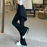 Mqtime Y2K Streetwear Fashion Lace Up Solid Color Casual Thin Trousers Women Autumn New High Waist Loose All-match Wide Leg Pants