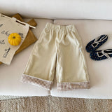 MQTIME  -  New autumn baby clothing for 0-3 years old, plaid stitching straight trousers, apricot corduroy trousers