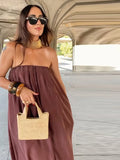 MQTIME  -  ﻿ Fashion Women's Sleeveless Maxi Dress Oversized Pleated Long Dresses Gown Evening Party Chic 2025 Summer Beach Vacation Outfit