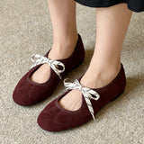 MQTIME  -   Fashion Lace Up Sewing Design Brand Ballet Flats Women High Quality Faux Suede Mary Jane Shoes Comfortable Round Toe Loafers
