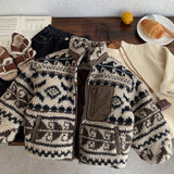 MQTIME  -  Toddler Boys Wool Jacket Cartoon Jacquard Thicken Warm Kids Baby Boys Parkas Stand Collar Infant Boys Outerwear Coat