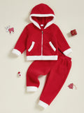 MQTIME  -  Children s Christmas 2-Piece Ensemble with Zip-Up Top Contrast Color Pockets Long Sleeves Elastic Waist Pants and Plush