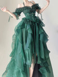 MQTIME  -  Green Flower Wedding Dress Cos Op Dress Lolita Heavy Industry Trail Puffy Princess Dress Lolita Cosplay Passionate Dress Set