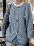 MQTIME  -  Autumn Winter Hot Sale Long Sleeve Wear Solid Color Quilted Sweater Loose Jacket Round Neck Wool Cardigan Women