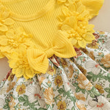 MQTIME  -  New Girl's Pit Strip Lace Splicing Flower Full Printed Flying Sleeve Jumpsuit Princess Style Cartoon Cute Climbing Dress