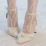 MQTIME  -  Lolita Female Shoes Heels White Heels White Wedding Bridal Shoes Luxury Heels Bow Elegant Women's White Shoes Stilettos