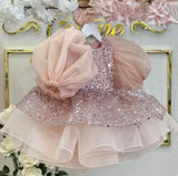 MQTIME  -  Pink Lovely Flower Girl Dresses for Wedding Bow Sequins Knee Length Child Birthday Party Bow First Communion Gowns