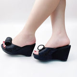 MQTIME  -  European and American Style Summer New Rhinestone Thick-bottomed High-heeled Wedge-heeled Cool Slippers