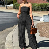 MQTIME  -  Sexy Sleeveless Wide Leg Playsuits Daily Casual Ruched Pocket Women's Rompers New Summer Pure Color High Waisted Tube Jumpsuits