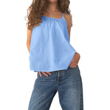MQTIME  -  Women s Sleeveless Striped Print Spaghetti Strap Scoop Neck Loose Tank Top Casual Streetwear Fashion Summer Wear