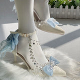 MQTIME  -  Lolita Cosplay High Heel Women Y2K Heels Blue Bow Women's Wedding Shoes Bridal Point Heel Dress Shoes Elegant Princess Shoes