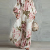 MQTIME  -  Temperament print spring fashion new dress elegant high street style one shoulder lantern sleeve cinched waist dress