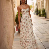 MQTIME  -  Fashion Floral Printed Tube Top Split Dress Elegant High Waisted Temperament Evening Dress Sexy Chest Wrapping Slim Party Dress