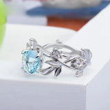 Mqtime Creative Crystal Aquamarine Leaf Branch Ring for Women Fashion Design Zircon Hollowed Silver Finger Rings Jewelry Wholesale