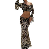  MQTIME  -  Hot-selling Autumn New Product, Open-button Slanted Shoulder Printed Mesh Yarn, European  Horn Sleeve Set Cw99496