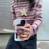 MQTIME  -  Japanese Y2k Turtleneck Sweater Vintage Rainbow Striped Pullover Korean Fashion Knitted Jumper Harajuku Grunge Knitwear